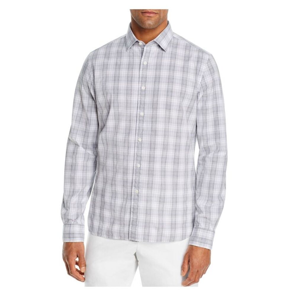 The Mens store Mens Gray Tartan Plaid Collared Shirt XL